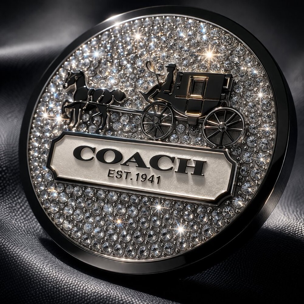 COACH Crystal Horse & Carriage Keychain Glitter Medallion Charm Hang Tag - Picture 6 of 7